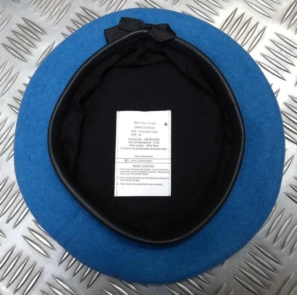 UN United Nations Blue Beret British Style Wool Beret Cap MoD Spec Size 55cm