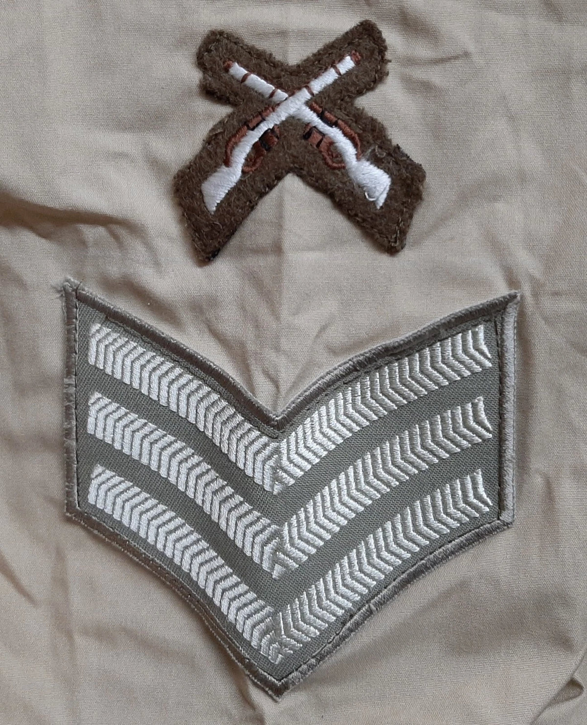 British Army No2 FAD Shirt Long Sleeve Fawn With Assorted Chevrons / Patches / Badges