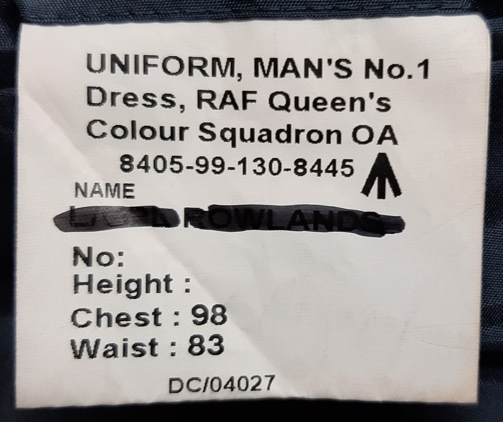 RAF Royal Air Force QCS Queen's Colour Squadron No1 Dress Jacket RAF Regiment Insignia 98cm