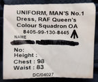 RAF Royal Air Force QCS Queen's Colour Squadron No1 Dress Jacket RAF Regiment Insignia 98cm