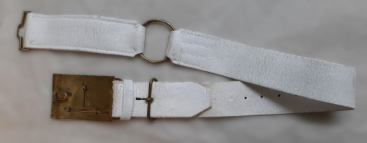 Royal Guards Buff Leather Belt with Large Coat of Arms Insignia Plate Buckle Adjustable Max 33"