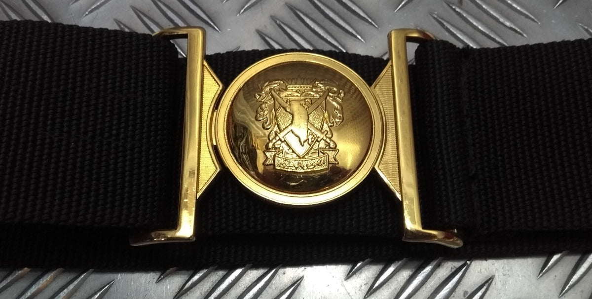Bahrain National Guard Black Nylon Parade Belt with Obsolete Insignia Buckle British Made Max 42"