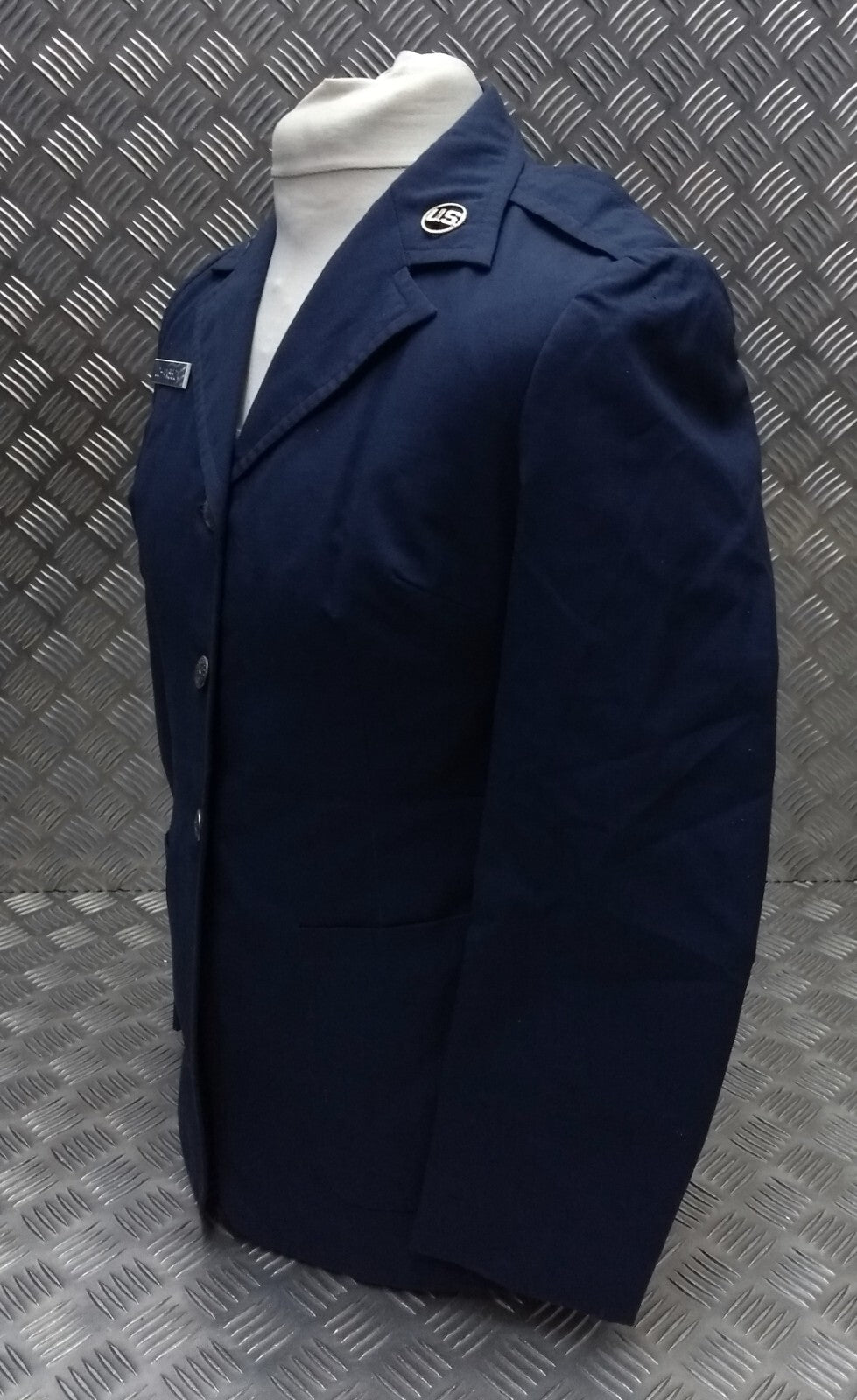 US Air Force Style Tropical Jacket Womans with Collar Badges Vintage Size 14 Long