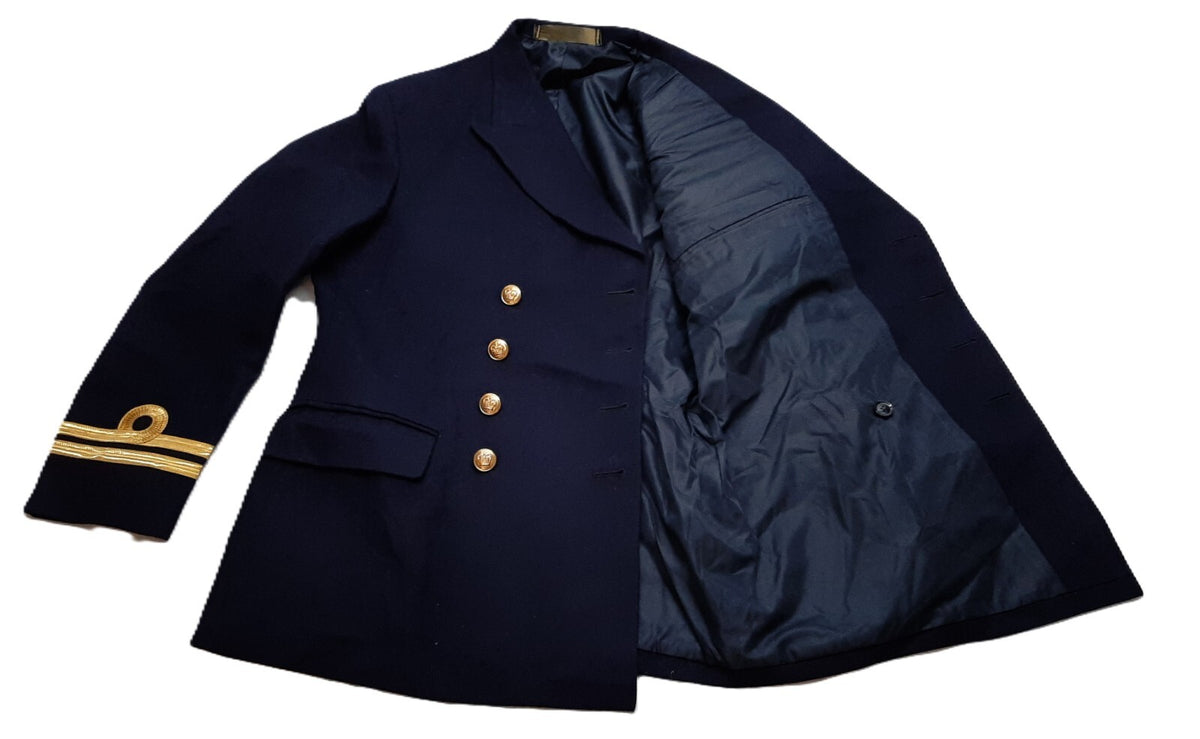 Royal Navy Officers Blue Jacket KHA 8 Royal Queen's Crown Buttons Lieutenant Cuff Curls 44in Chest