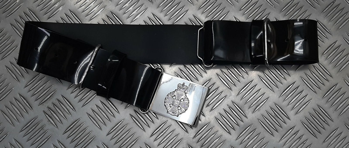 The Rifles British Army Ceremonial Parade Belt Black PVC with Insignia Plate Buckle Max 33"