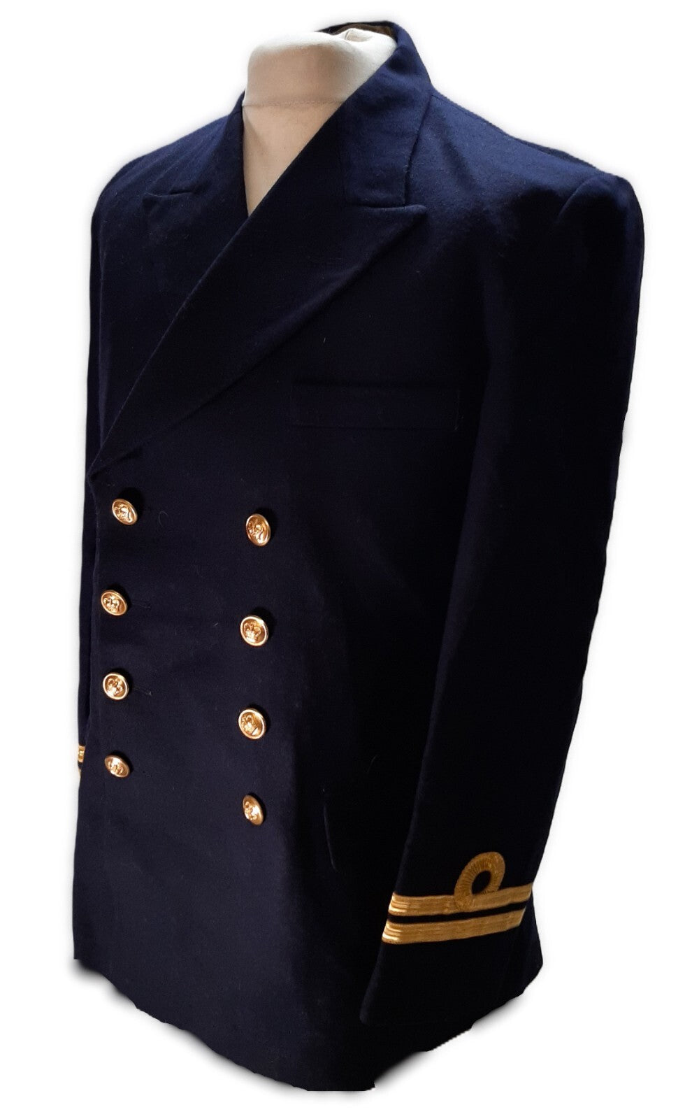 Royal Navy Officers Blue Jacket KHA 8 Royal Queen's Crown Buttons Lieutenant Cuff Curls 44in Chest