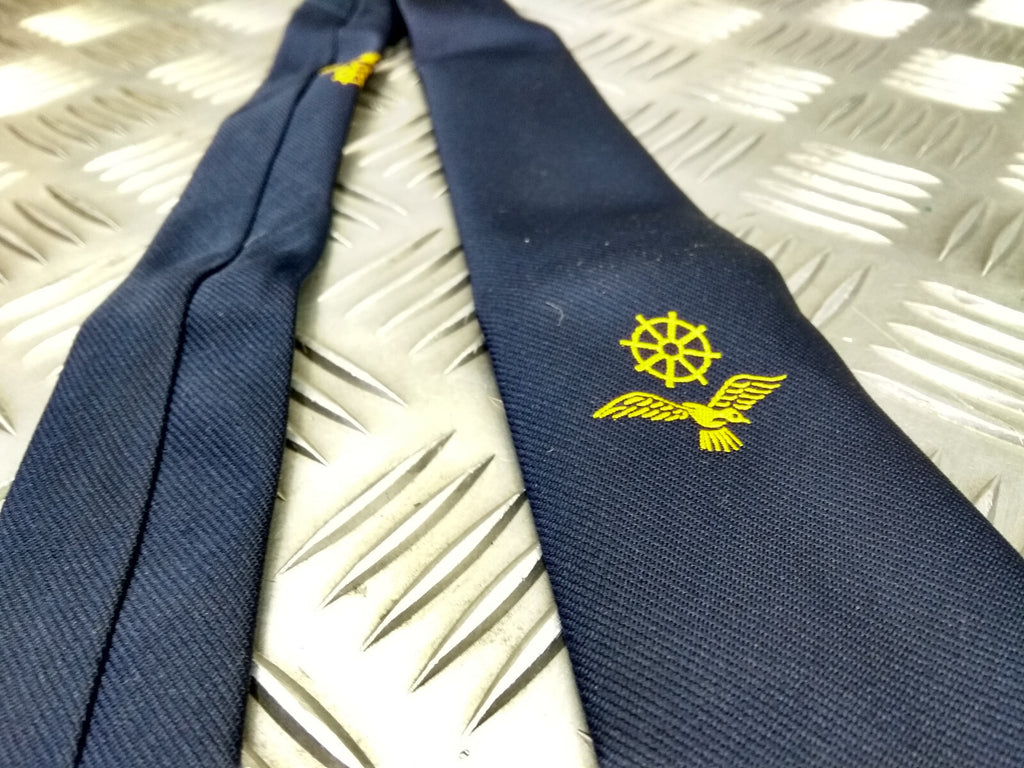 Navy Blue Polyester Tie with Swooping Eagle & Ship's Wheel Made in England - NEW