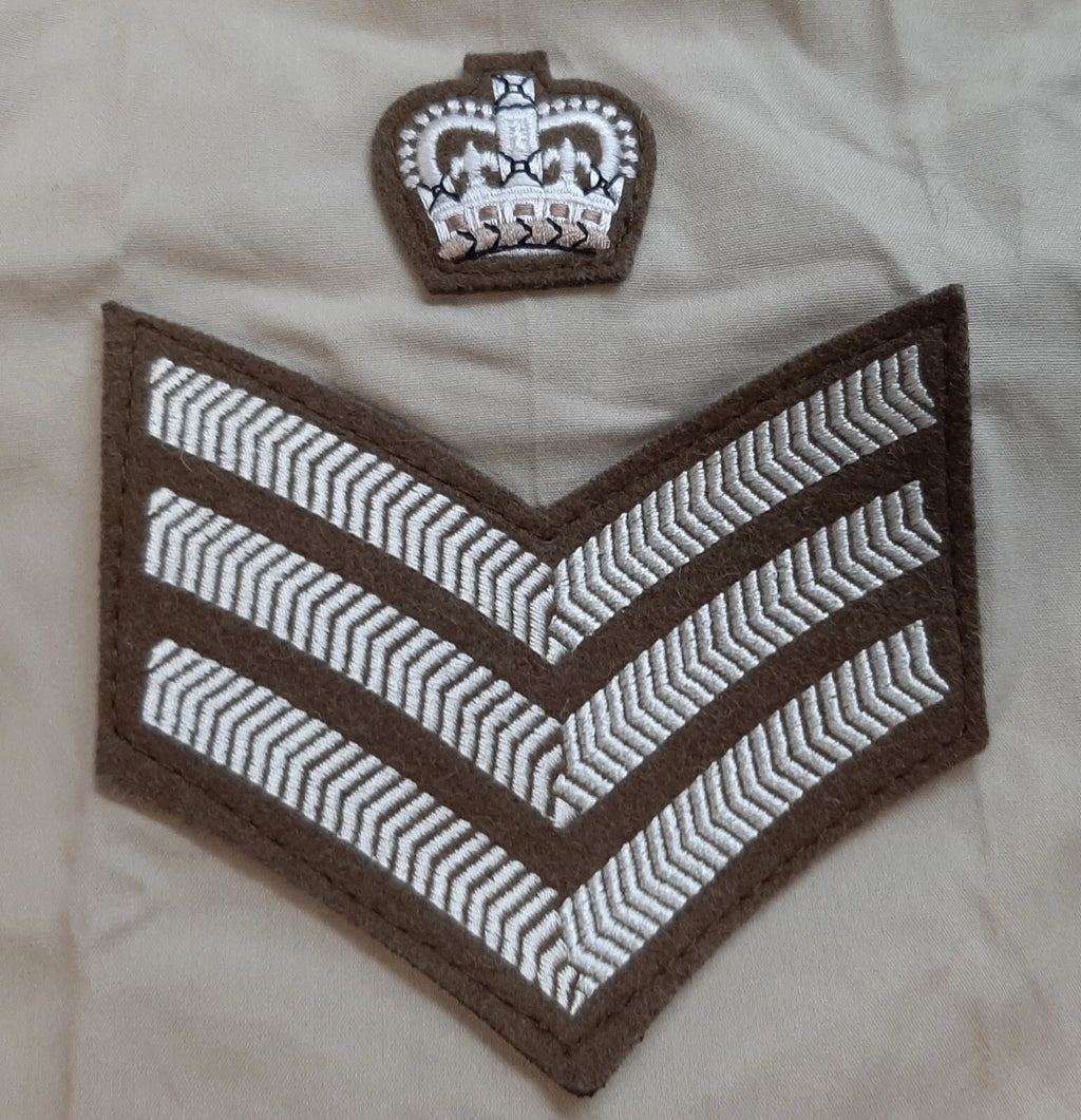 British Army No2 FAD Shirt Long Sleeve Fawn With Assorted Chevrons / Patches / Badges