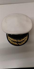 White Naval Dress Hat Visor Cap Double Row Gold Oak Leaf Peak Linney Headwear Size 56cm