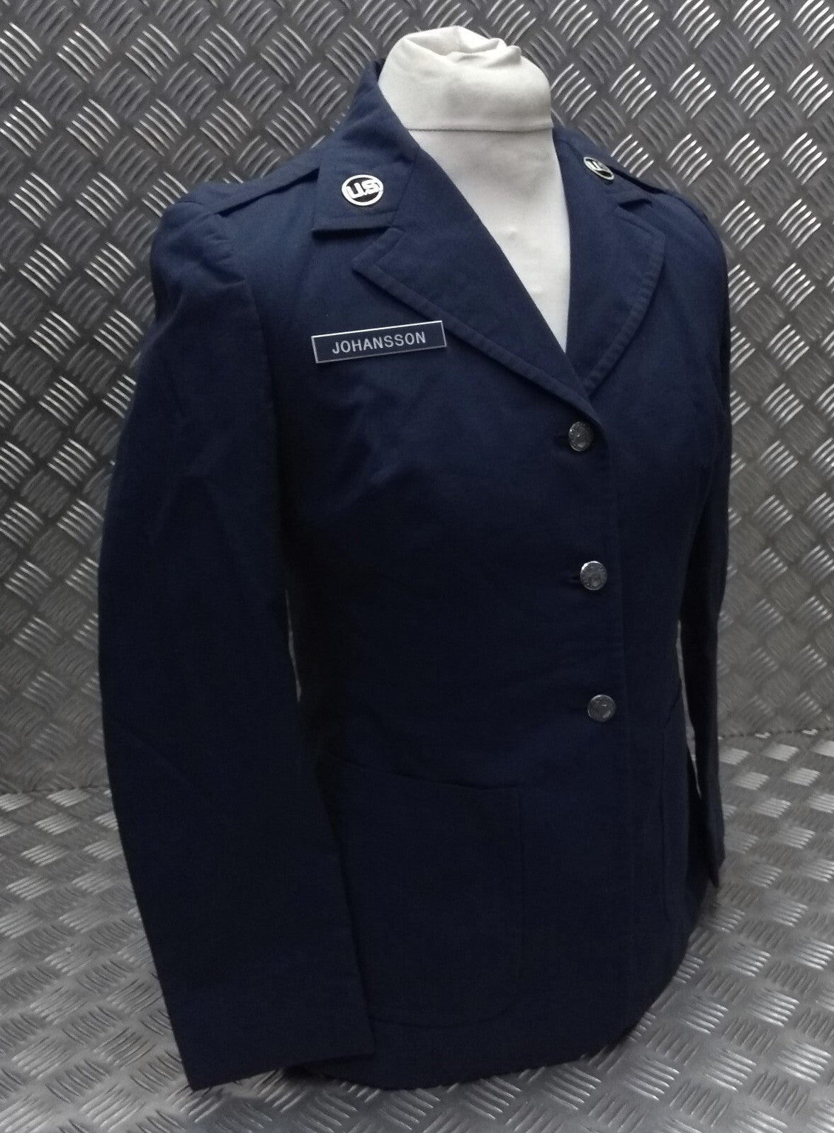 US Air Force Style Tropical Jacket Womans with Collar Badges Vintage Size 14 Long