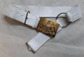 Royal Guards Buff Leather Belt with Large Coat of Arms Insignia Plate Buckle Adjustable Max 33"