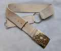 Royal Guards Buff Leather Belt with Large Coat of Arms Insignia Plate Buckle Adjustable Max 34" GST1145