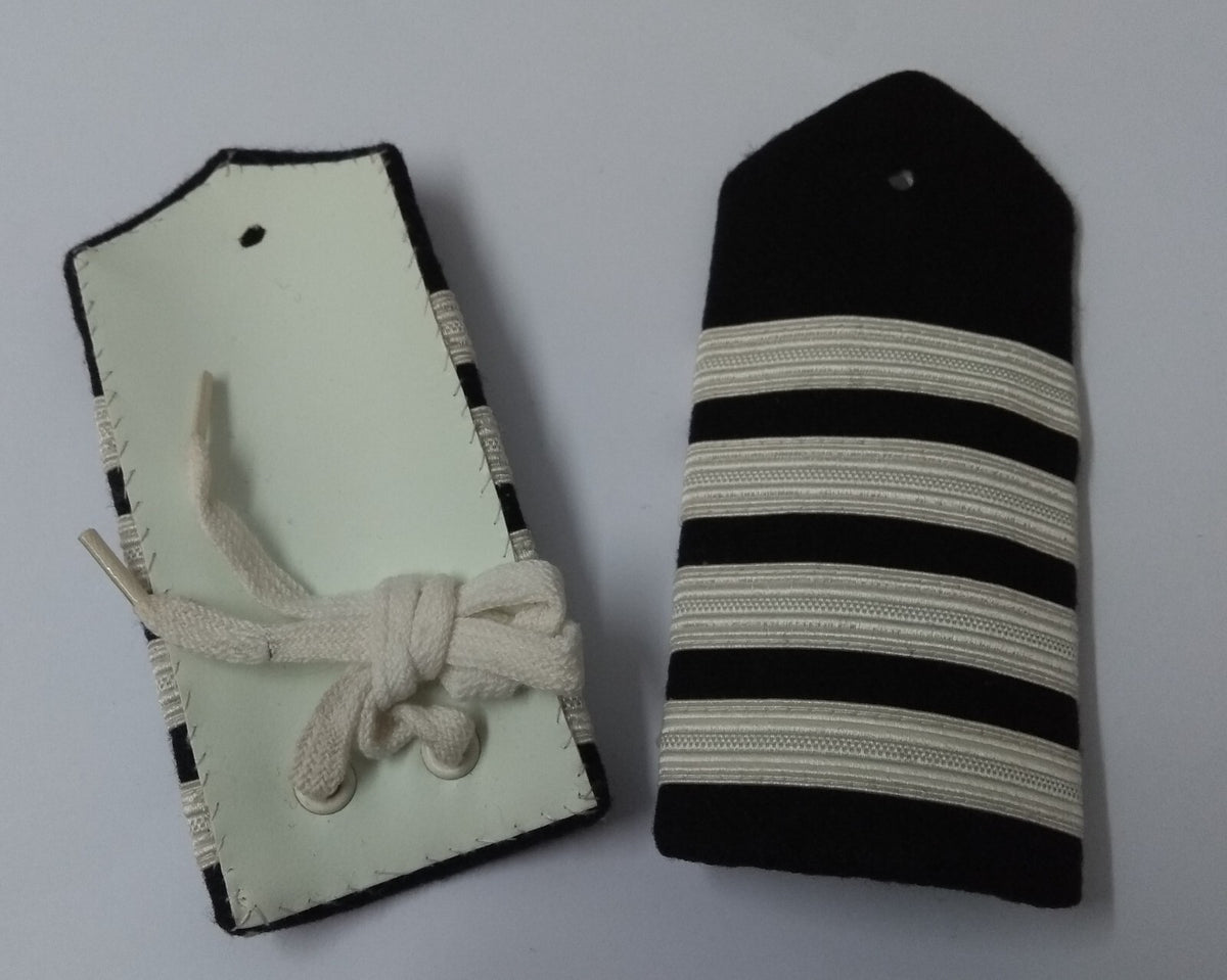 Officers Rank 4 Bar Shoulder Boards Epaulettes Black with Silver Stripes British Made 1 Pair
