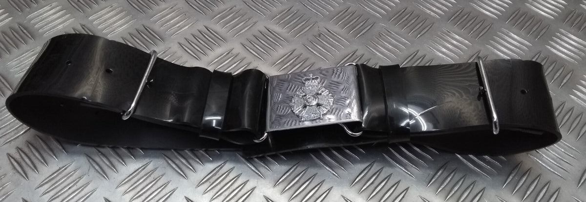 The Rifles Black PVC Parade Belt Chrome Insignia Plate Buckle Hi Sheen Old Pattern British Max 34"