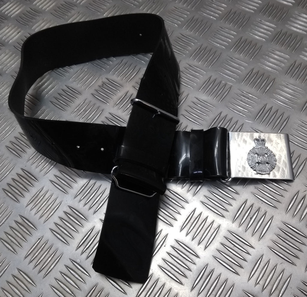 The Rifles Black PVC Parade Belt Chrome Insignia Plate Buckle Hi Sheen Old Pattern British Max 34"