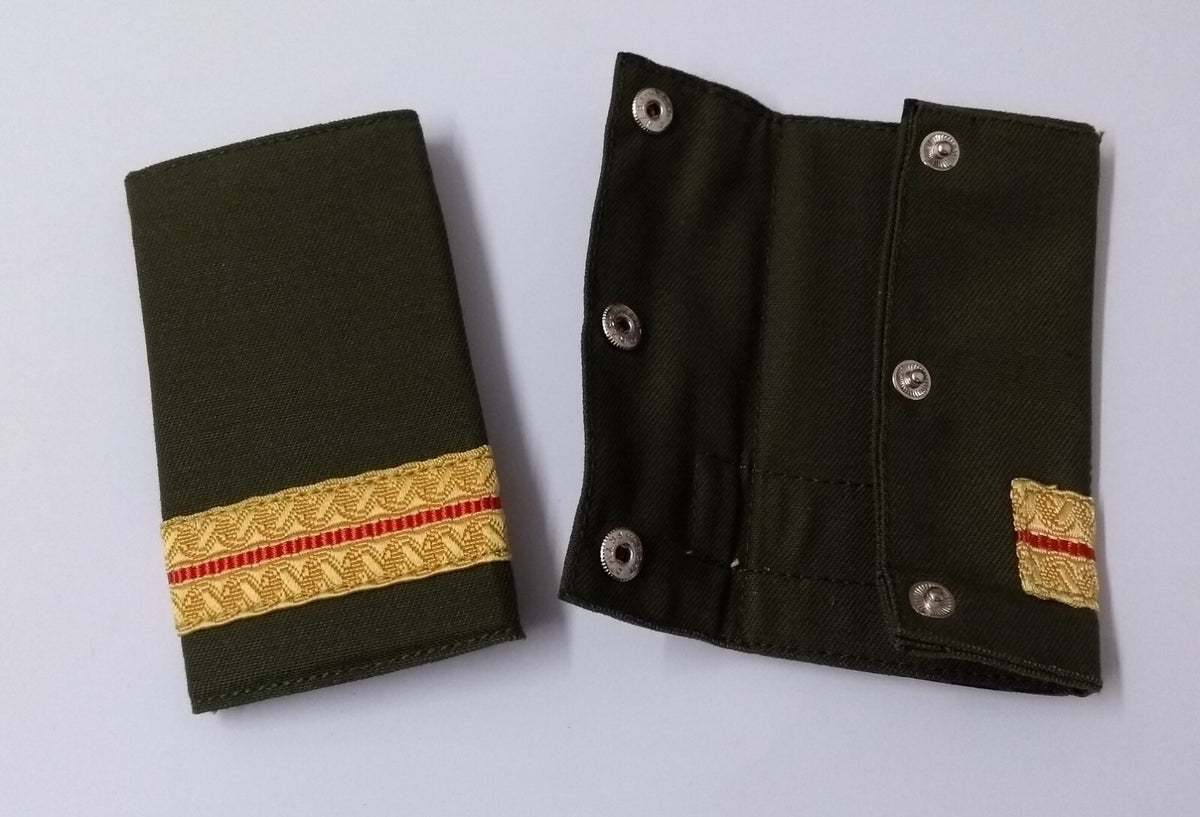 Mozambique Army Officers Rank Slides Gold Braid on Olive Green Press Stud 1 Pair - NEW