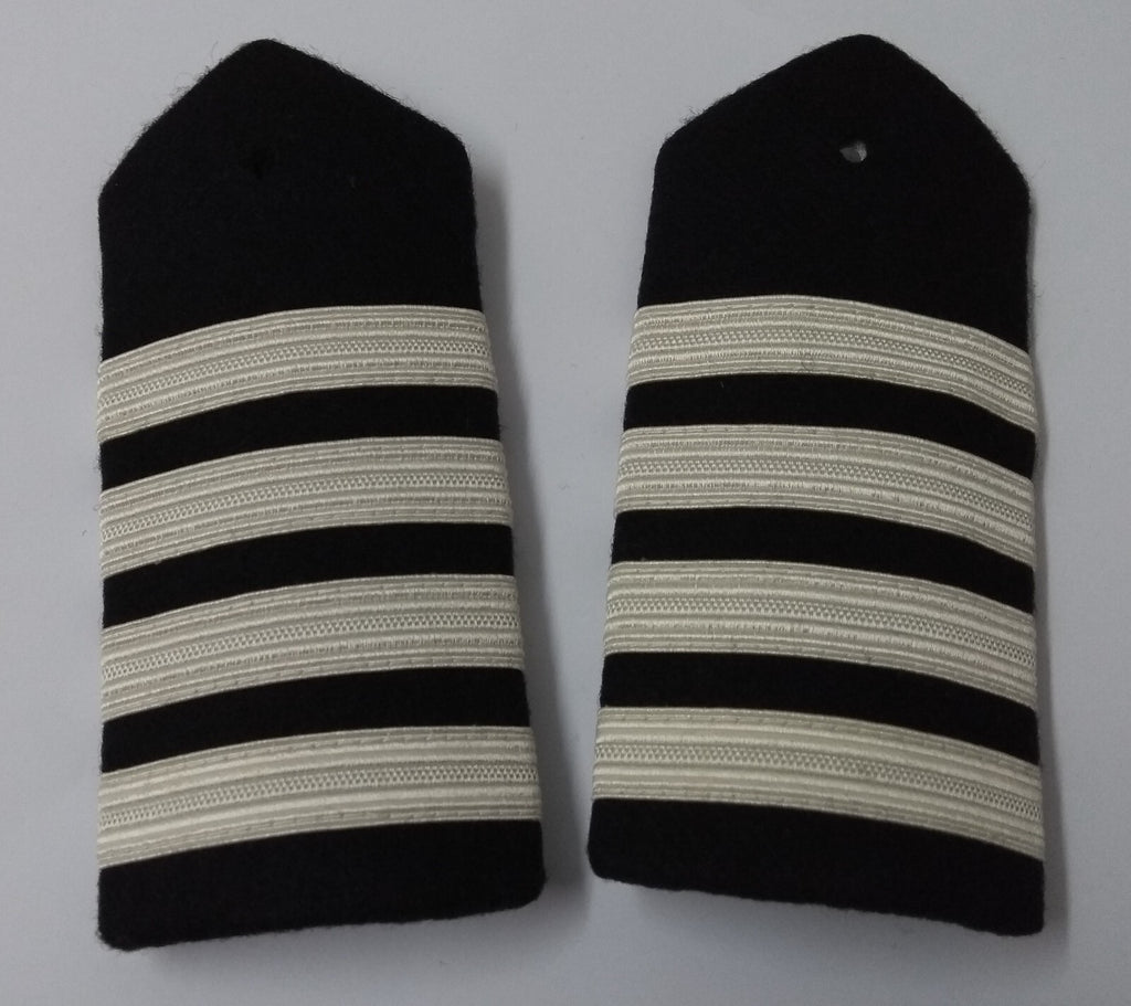 Officers Rank 4 Bar Shoulder Boards Epaulettes Black with Silver Stripes British Made 1 Pair