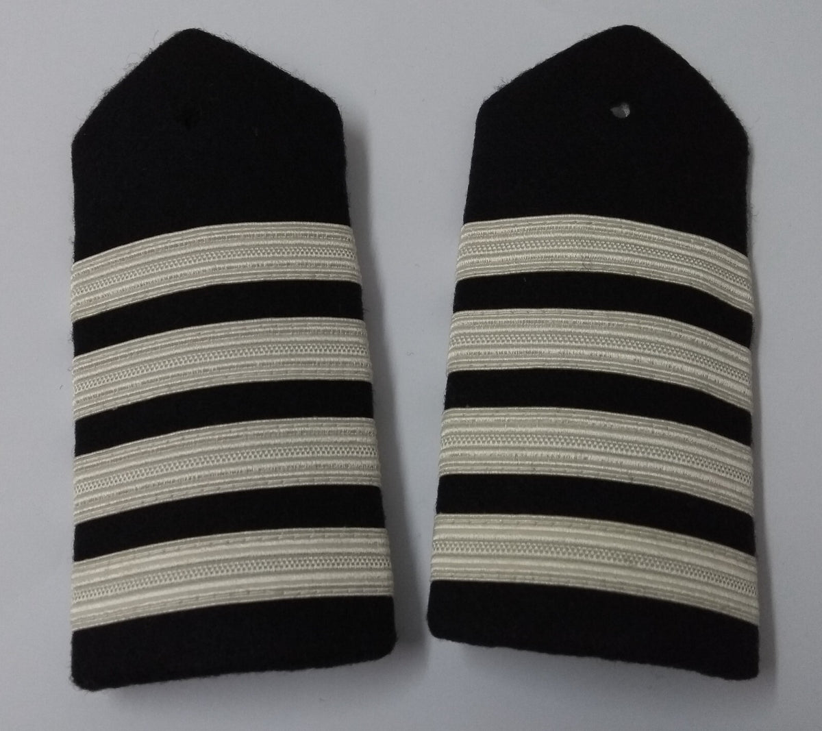 Officers Rank 4 Bar Shoulder Boards Epaulettes Black with Silver Stripes British Made 1 Pair