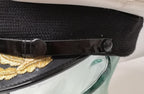White Naval Dress Hat Visor Cap Double Row Gold Oak Leaf Peak Linney Headwear Size 56cm