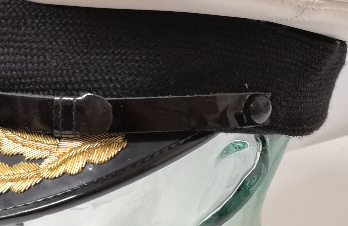White Naval Dress Hat Visor Cap Double Row Gold Oak Leaf Peak Linney Headwear Size 56cm