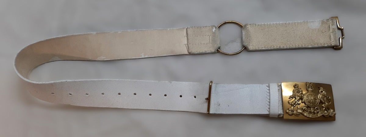 Royal Guards Buff Leather Belt with Large Coat of Arms Insignia Plate Buckle Adjustable Max 42"