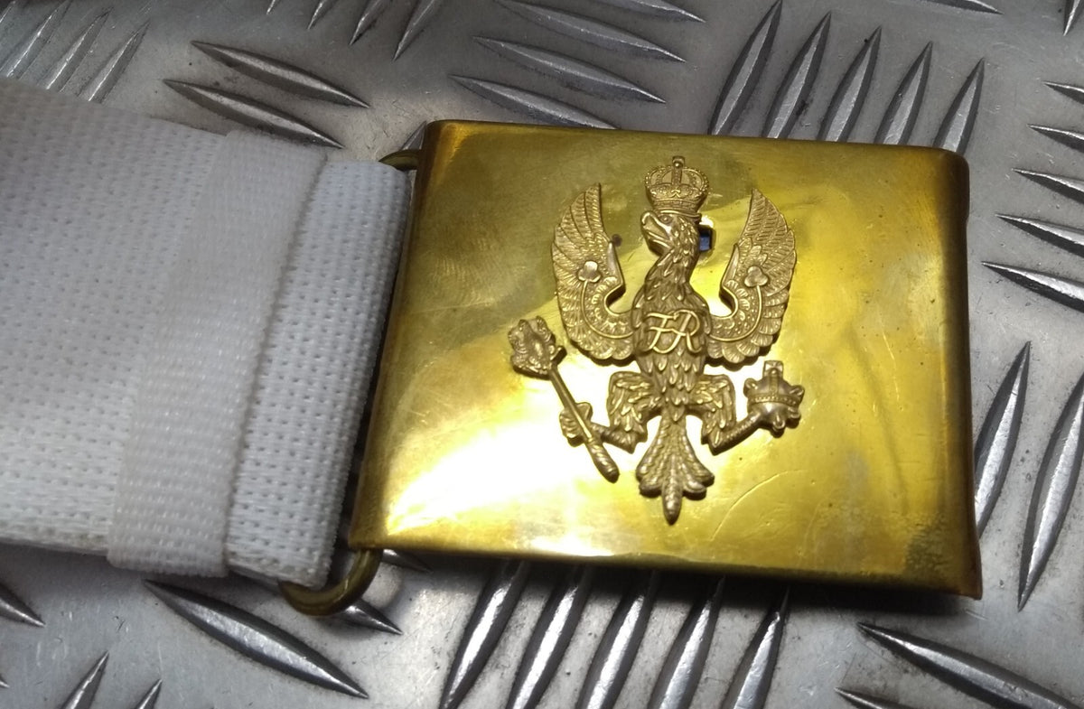 KRH King's Royal Hussars White Courlene Parade Belt with Brass Insignia Plate Buckle British Issue