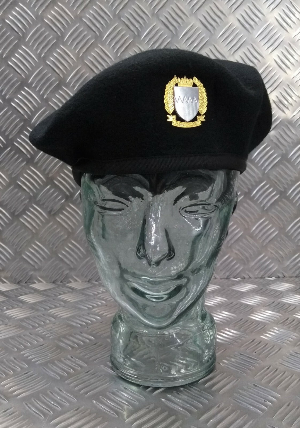 Black Wool Beret H&S with Badge Military Issue Size 60cm - NEW