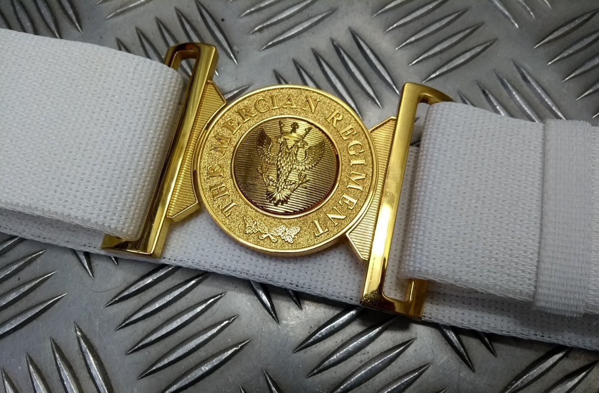 Mercian Regiment White Courlene Parade Belt 57mm with Brass Insignia Buckle Adjustable Max 50"