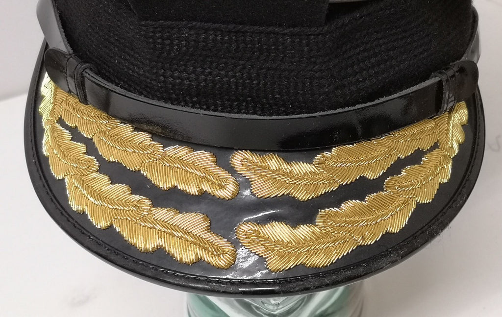 White Naval Dress Hat Visor Cap Double Row Gold Oak Leaf Peak Linney Headwear Size 56cm