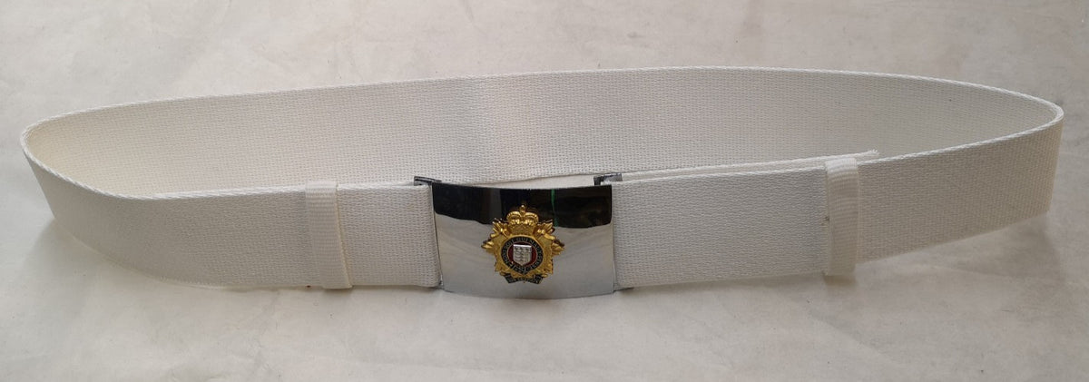 RLC Royal Logistic Corps White Courlene Parade Belt with Insignia Buckle Genuine Issue Waist 42"