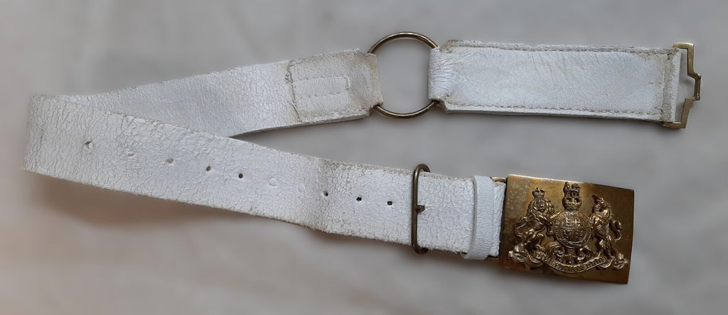 Royal Guards Buff Leather Belt with Large Coat of Arms Insignia Plate Buckle Adjustable Max 33"