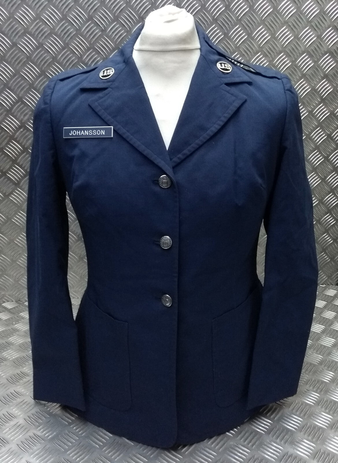 US Air Force Style Tropical Jacket Womans with Collar Badges Vintage Size 14 Long