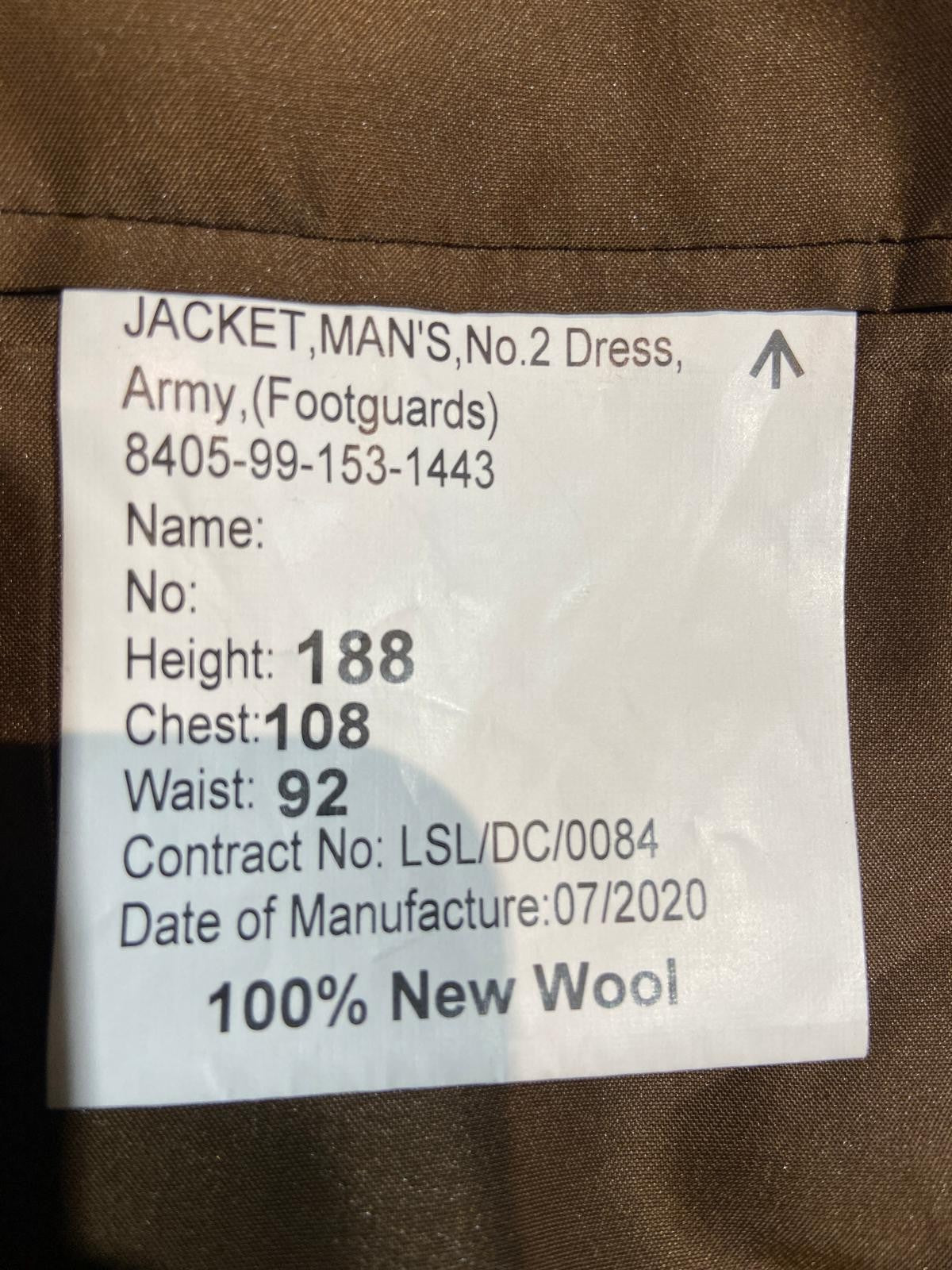 British Army FAD No2 Dress Jacket with Belt Footguards Issue Wool Unissued 188/108/92cm