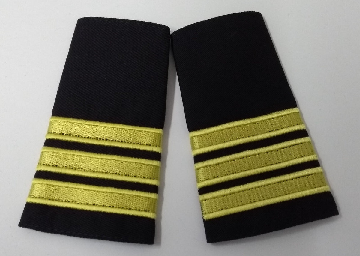 Officers Shoulder Slides 3 Bars Light Gold on Black Naval & Pilot Style Epaulettes 1 Pair