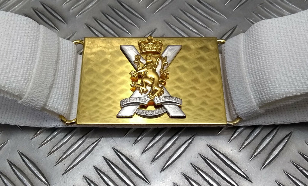 Royal Regiment of Scotland White Courlene Parade Belt Insignia Buckle Army Issue Adjustable Max 32"