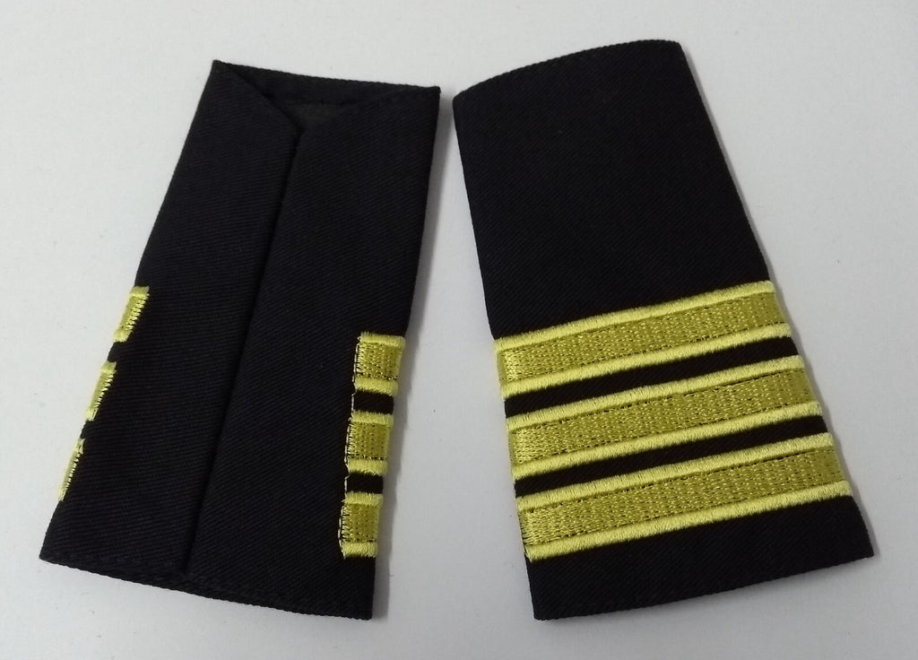 Officers Shoulder Slides 3 Bars Light Gold on Black Naval & Pilot Style Epaulettes 1 Pair