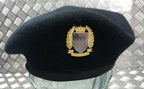 Black Wool Beret H&S with Badge Military Issue Size 60cm - NEW