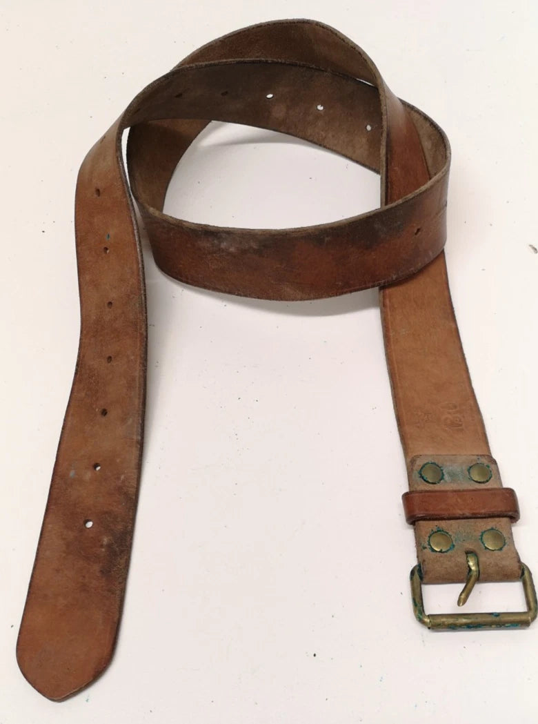 Swedish Army Unique Vintage Brown Leather Trouser Belt - All Sizes Lot2