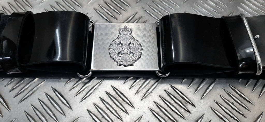The Rifles British Army Ceremonial Parade Belt Black PVC with Insignia Plate Buckle Max 36"