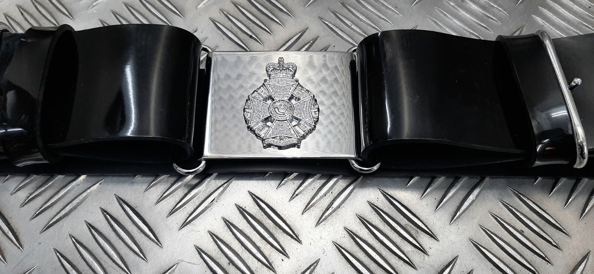 The Rifles British Army Ceremonial Parade Belt Black PVC with Insignia Plate Buckle Max 36"
