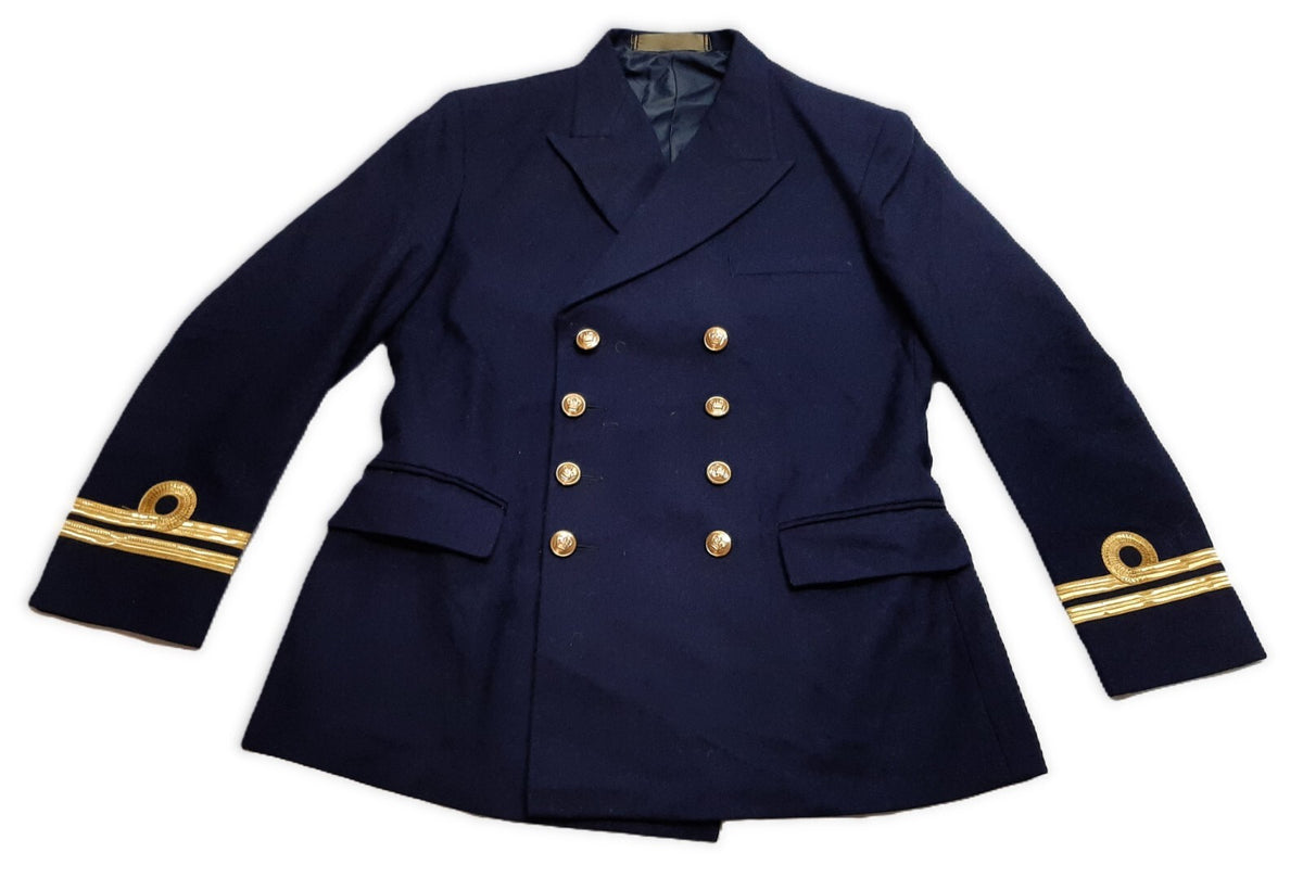 Royal Navy Officers Blue Jacket KHA 8 Royal Queen's Crown Buttons Lieutenant Cuff Curls 44in Chest