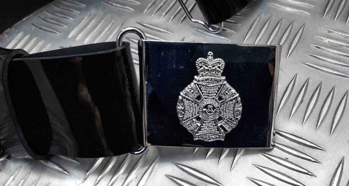 The Rifles British Army Ceremonial Parade Belt Black PVC with Insignia Plate Buckle Max 33"