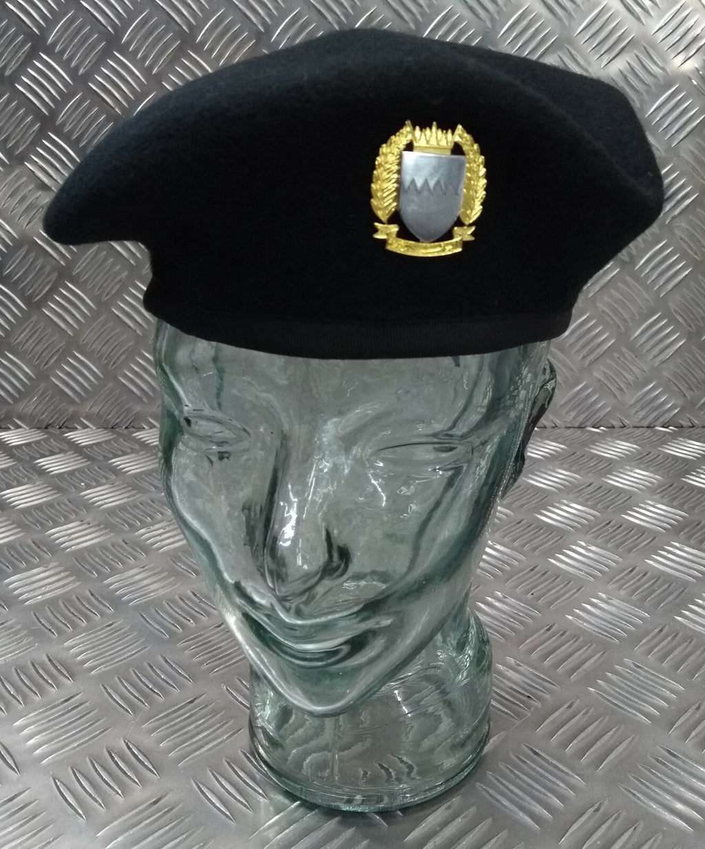 Black Wool Beret H&S with Badge Military Issue Size 60cm - NEW