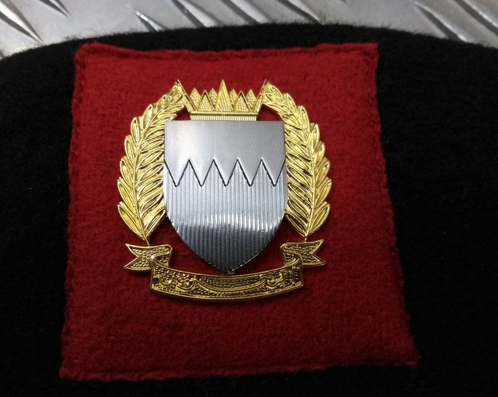 Black Wool Beret H&S with Red Badge Tab and Bahrain Badge Military Issue Size 60cm