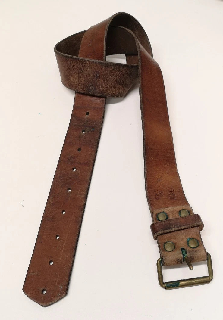Swedish Army Unique Vintage Brown Leather Trouser Belt - All Sizes Lot2