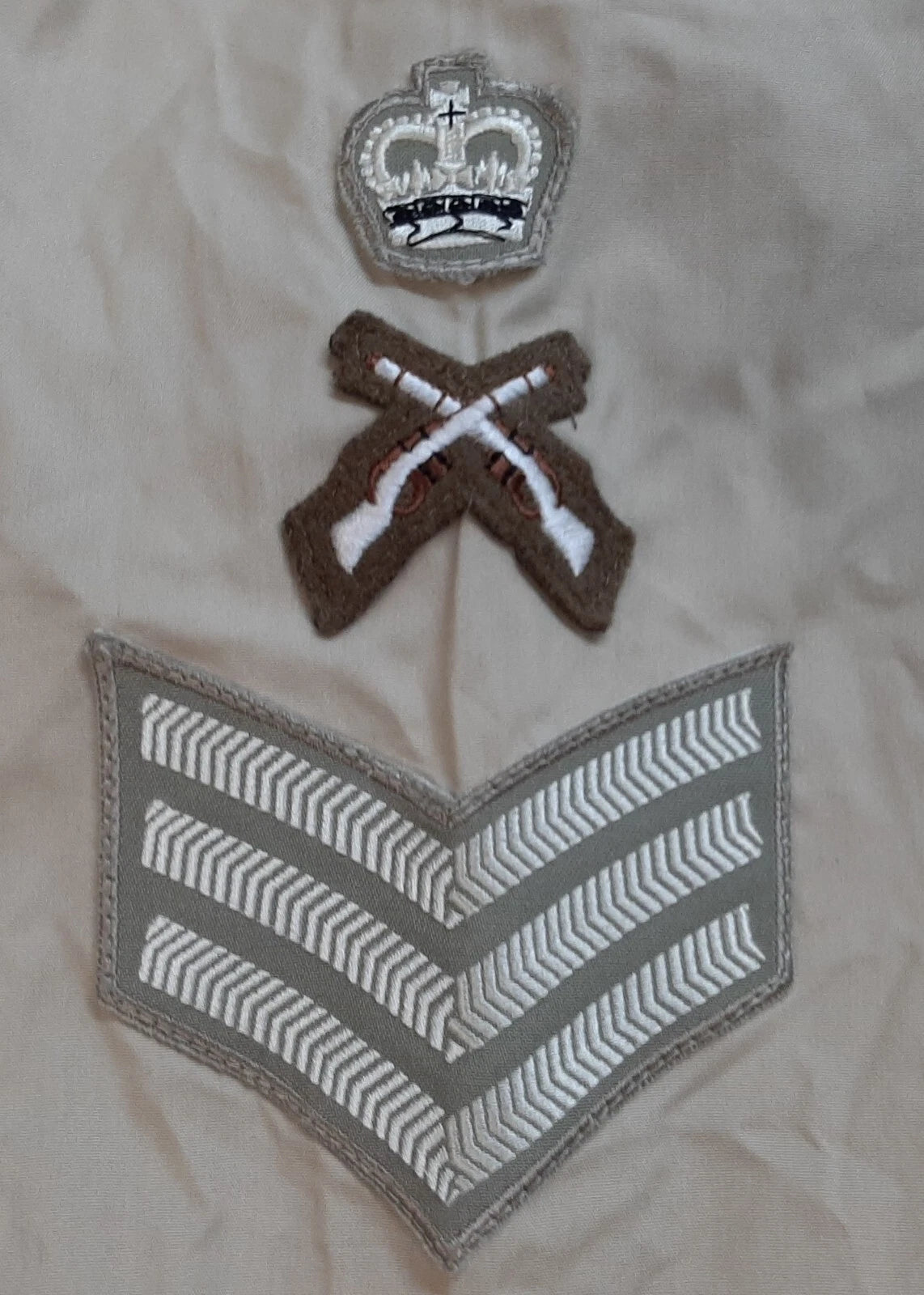 British Army No2 FAD Shirt Long Sleeve Fawn With Assorted Chevrons / Patches / Badges