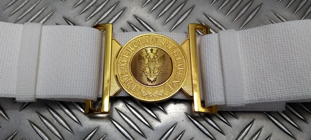 Mercian Regiment White Courlene Parade Belt 57mm with Brass Insignia Buckle Adjustable Max 50"