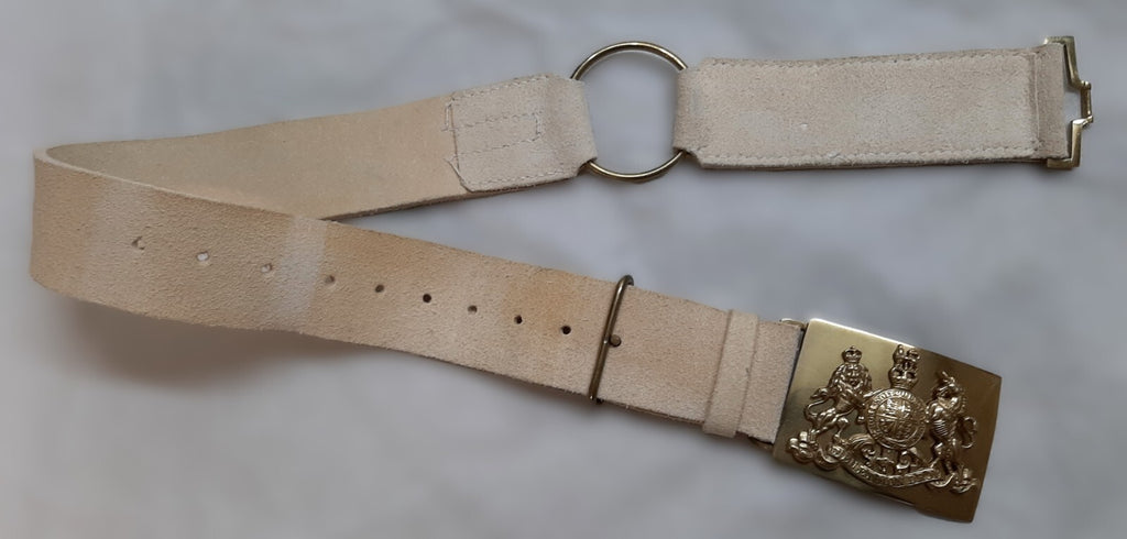 Royal Guards Buff Leather Belt with Large Coat of Arms Insignia Plate Buckle Adjustable Max 34" GST1145