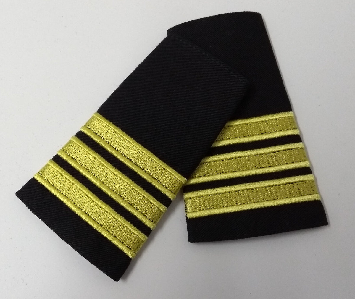 Officers Shoulder Slides 3 Bars Light Gold on Black Naval & Pilot Style Epaulettes 1 Pair