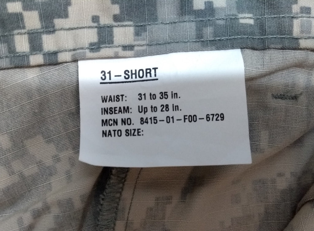 US Digital Camo Combat Trousers Digi Camouflage Pattern Military Spec Active Pants Waist 31"-35" Leg 28"
